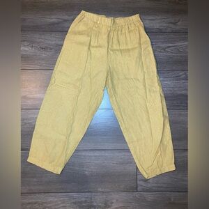 EUC Poetry Yellow 100% Linen Pull On Trousers w/Pockets
